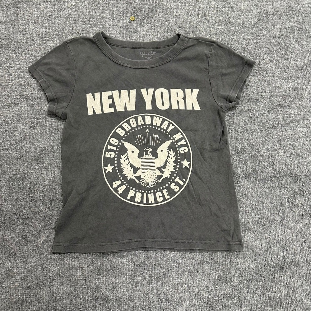 John Galt T-Shirt Womens Size M Grey Cotton New York Broadway Graphic Slim Fit